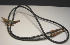 Vintage Southwestern Copper Thunderbird & Braided Leather Bolo Tie