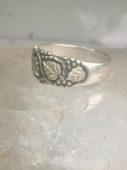 Black Hills Gold ring leaves wedding band sterling silver size 14.75 WM Wheeler