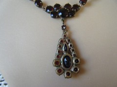 Antique Bohemian Garnet Necklace 14.5″ Choker Cluster Drop Pendant Low 8kt