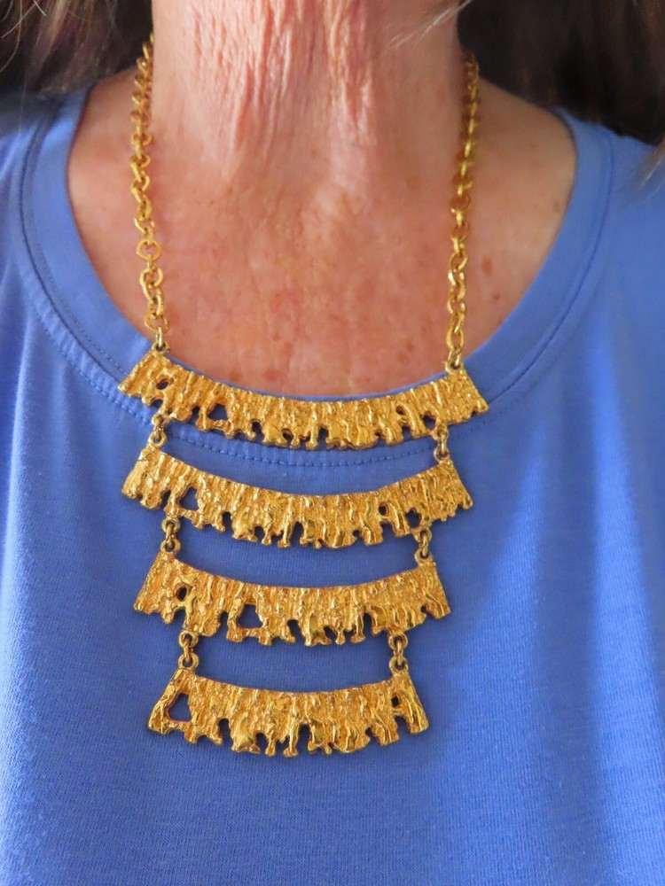 Vintage Gold Tone “Celebrity” 1970’s Brutalist Statement Necklace