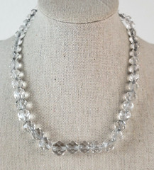 Vintage Sterling Silver Clear Crystal Graduated Beaded Necklace 15″ Spring Ring