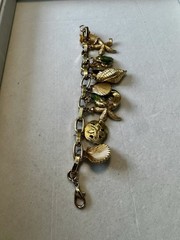 Vintage Gold Tone Nautical Charm Bracelet Sea Life Fish Shell Seahorse Starfish