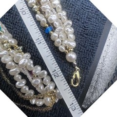 Vtg 7 Strand Necklace Faux Baroque and Seed Pearls Acrylic Gold Tone Accents 25″
