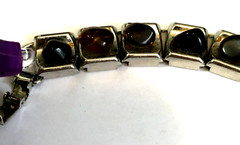Vtg Tumbled Rock Stone Silver Tone Panel Link Bracelet 6″ Fold Over