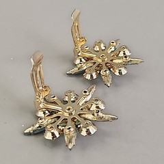 Vintage Judy Lee Rhinestone Brooch Clip On Earrings Set Blue Flower Original Box