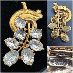Vintage EISENBERG ORIGINAL Gold-Tone Rhinestone Fur Clip 3″ x 1.5″