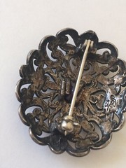Vintage Jezlaine Sterling Silver Amethyst Filigree Scroll Ornate Brooch Pin