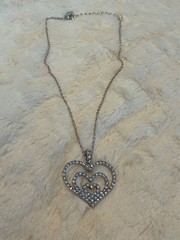 Nolan Miller Triple Heart Rhinestone Pendant on Silver Tone Necklace 16 – 17”