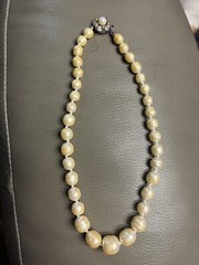 Vintage Carol Lee Carolee Faux Pearl Necklace Box Clasp Round Metal Rhinestones