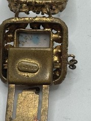 Vintage CZECHO Czech Faux Turquoise Glass Filigree Panel Bracelet 7.5”