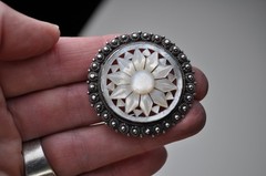 Vintage Jerusalem Silver 935 Brooch with Mother of Pearl