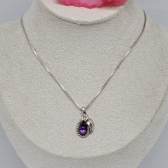 BB 925 Sterling Silver – Amethyst & Cubic Zirconia Pendant Chain Chain Necklace