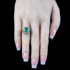 3.90 Ct Natural Emerald Art Deco Vintage Engagement Ring 14K Yellow Gold FN