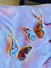 14K Gold Filled Butterfly Genuine Baltic Amber Earrings Vintage Butterscotch 925