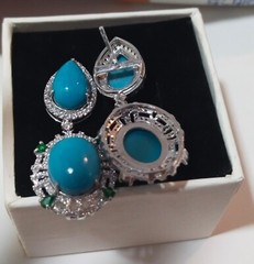 Oval & Pear Cut Natural Turquoise & Emerald Dangle Earring 14K Rose Gold Plated