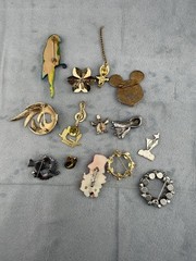 Vintage Brooch Lot Mickey Mouse Bird Flower Drummer Boy Lady Bug