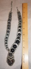 Vintage Art Nouveau Sterling Silver Collar Necklace with Black Onyx Cabochons