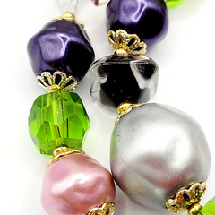 Colorful Glass & Faux Pearl Style Multi Color Shape Bead Vintage Necklace 21 In