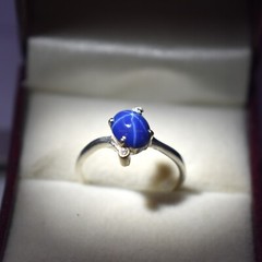 Top quality Lab Created blue star sapphire & zirconia Silver ring