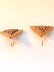 Vintage Artesian Metallic Copper Tone Triangular Shape Hook Earrings Good Cond.