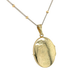 14k White Yellow Gold Locket w/18″ 14k White Gold Chain Yellow Gold Beads #J7354