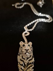 JTV Off Park Collection Crystal Tiger Pendant Necklace & Stud Earrings Set