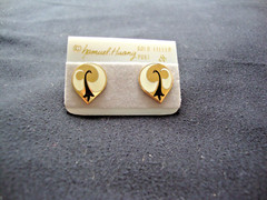 VINTAGE SAMUEL HUANG DESIGNER CLOISONNE PHOENIX BLACK WHITE ENAMEL STUD EARRINGS