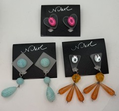 Vintage 80s Nikol Lucite Earrings Jewelry Lot 3 Pair Geometric Funky Plastic NOS