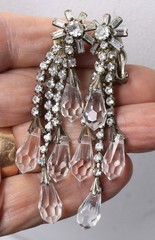Vintage Dangle Faceted Crystals & Clear Rhinestones Statement Dangle Earrings