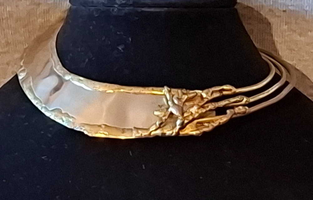 Vintage Jewelry Modernist Brutalist Collar Asymmetrical Mixed Metal Necklace
