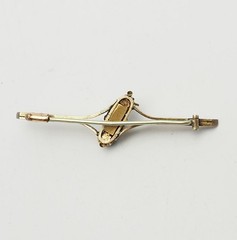 Antique pearl green emerald gold filled bar brooch pin