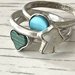 VTG 1960s Turquoise Mushroom Ring Lot Sz 7 Stackable Sterling Heart 2