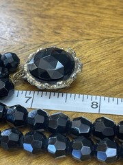 Vintage Black Faceted Glass Bead Necklace & Bracelet. MC. 150g