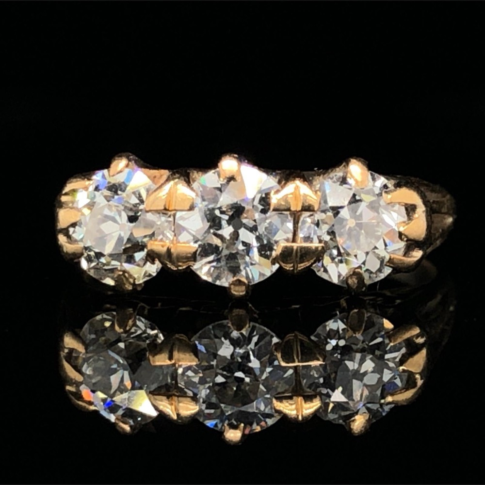 Victorian 1.50 Carat Old European Cut 3 Stone Diamond Half Hoop Band 18K Gold