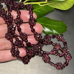 Genuine Almandine Garnet Unusual Cluster Station Bead Necklace Clasp-Free 35″