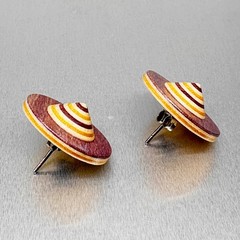Vtg PETER CHATWIN British Modernist Contemporary WOOD EARRINGS Sterling 1980 #2