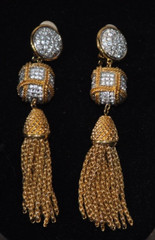 Swarovski Dangle Clip Earrings Crystal Gold Tone Chain Tassels vintage