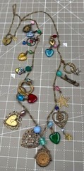 Vintage Glass Works Studio Charm Necklace Brass Glass Hearts Eagle Moon Stars
