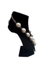 Vintage Gold-Plated Necklace With Large White Bead Accents Adjustable Length
