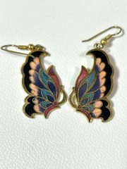 Vintage Cloisonné Enamel Butterfly Dangle Earrings