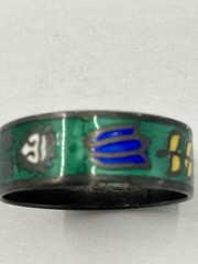 Vintage Enamel Ring Floral Siam Sterling Cloisonné Niello Band 925 Size 6.5