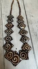Vintage Boho Bone or Horn Statement Necklace Tribal Spiral Geometric Design