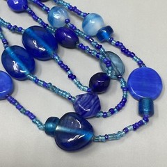 Layered Art Glass Necklace Blue Marble Opaque Transparent Bead Seed Acrylic 20″