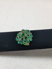 Vintage Gold Tone Green Emerald Faceted Glass Cluster Brooch Pin 1.5 Inches