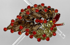 Verified Juliana Topaz Orange yellow coffin Hexagon Rhinestones Leaf brooch
