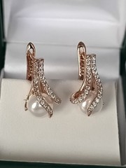 Vintage 1990-s 14 Ct Rolled Gold Pearls / Zircons Earrings – Hallmarked 585 RG