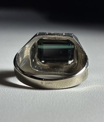 BELAIS ANTIQUE 10K WHITE GOLD RING with FINE NATURAL GREEN TOURMALINE,ART DECO