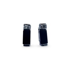 Onyx Sterling Silver Square Huggie Vintage Earrings