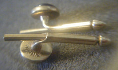 Antique Edwardian PAIR Cufflink Stud Button gold tone royal blue “Swank”mark