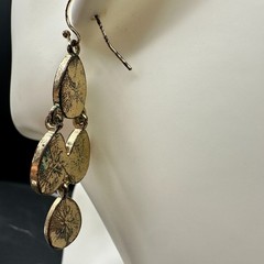 Gold-Tone Faceted Red Glass Stone Teardrop Dangle Drop Chandelier Earrings Retro